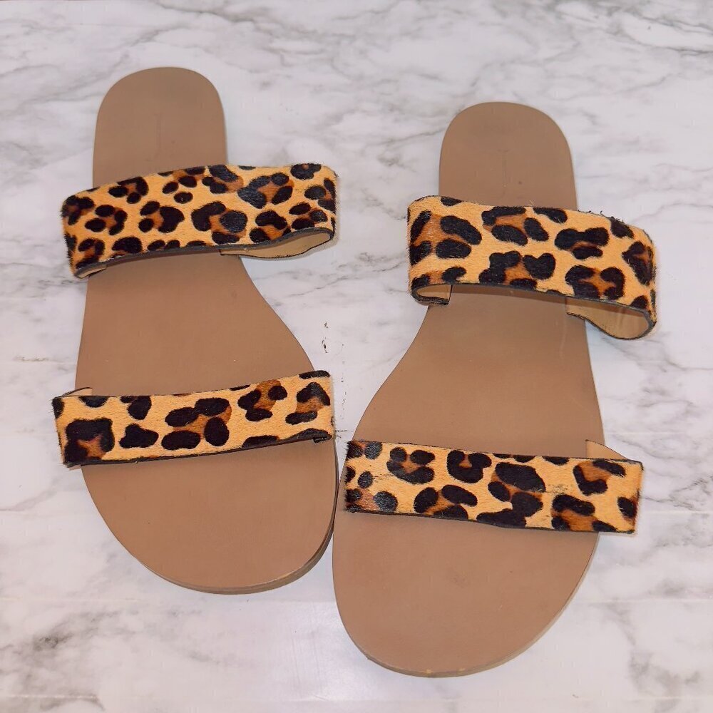 J By J. Crew Leopard Calf Hair Easy Summer Slide Sandals Leather L1080 size 7